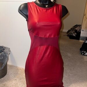 BLVD Red Mesh Panel Mini Dress